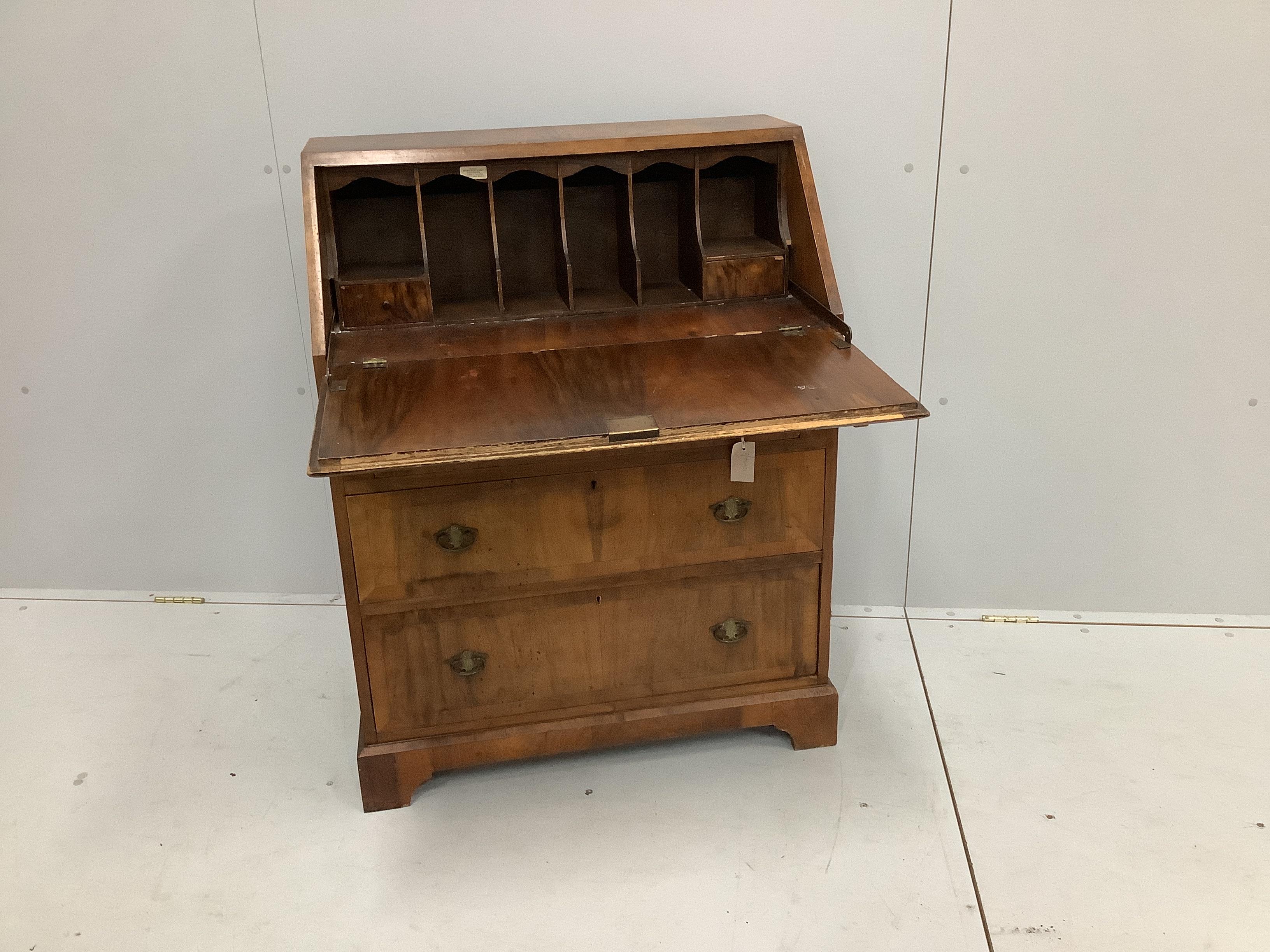 An 18th century style walnut bureau, width 76cm, depth 44cm, height 100cm